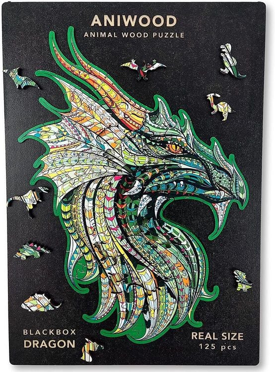 Produktbild: Aniwood J2310M - Animal Wood Puzzle, Blackbox Dragon M, Drache, Holz-Puzzle 125 Teile