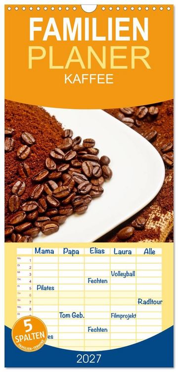 Produktbild: Familienplaner 2027 - KAFFEE 2027 mit 5 Spalten (Wandkalender, 21 x 45 cm) CALVENDO