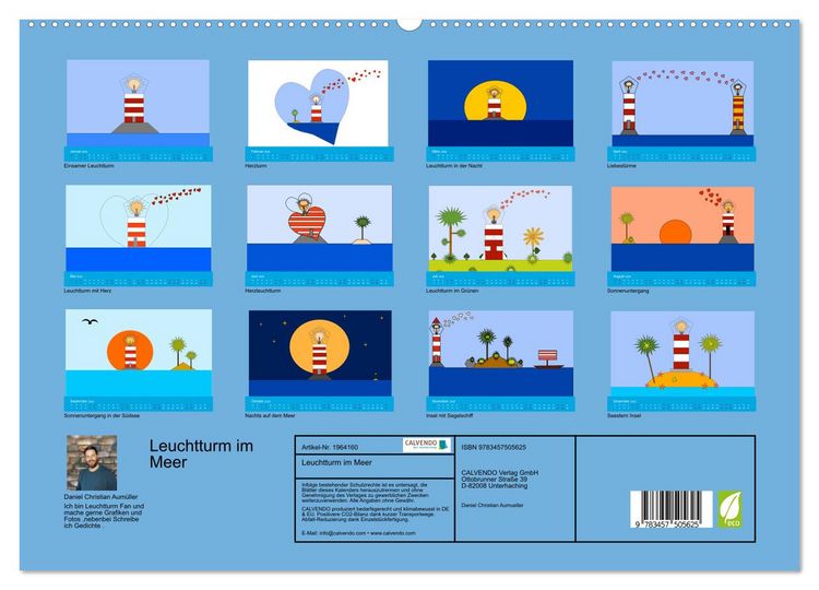 Produktbild: Leuchtturm im Meer (hochwertiger Premium Wandkalender 2026 DIN A2 quer), Kunstdruck in Hochglanz