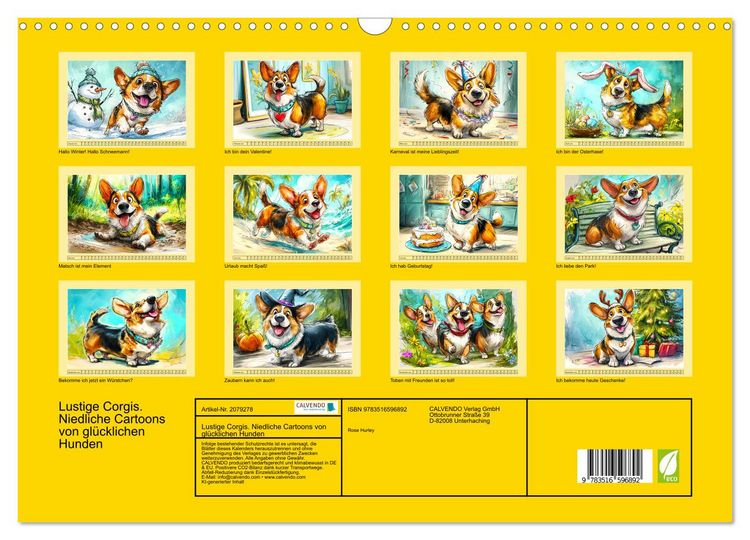 Produktbild: Lustige Corgis. Niedliche Cartoons von gl&uuml;cklichen Hunden (Wandkalender 2026 DIN A3 quer), CALVENDO Monatskalender
