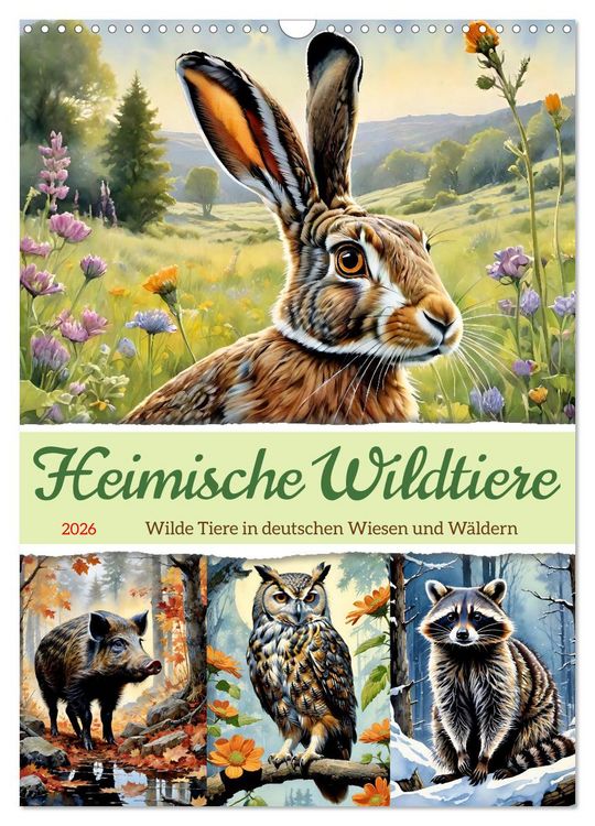 Produktbild: Heimische Wildtiere 2026 (Wandkalender 2026 DIN A3 hoch), CALVENDO Monatskalender