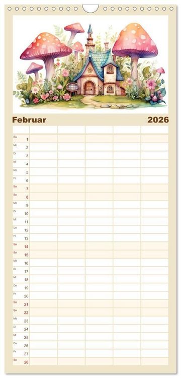Produktbild: Familienplaner 2026 - M&auml;rchenhafte Feenh&auml;uschen mit 5 Spalten (Wandkalender, 21 x 45 cm) CALVENDO