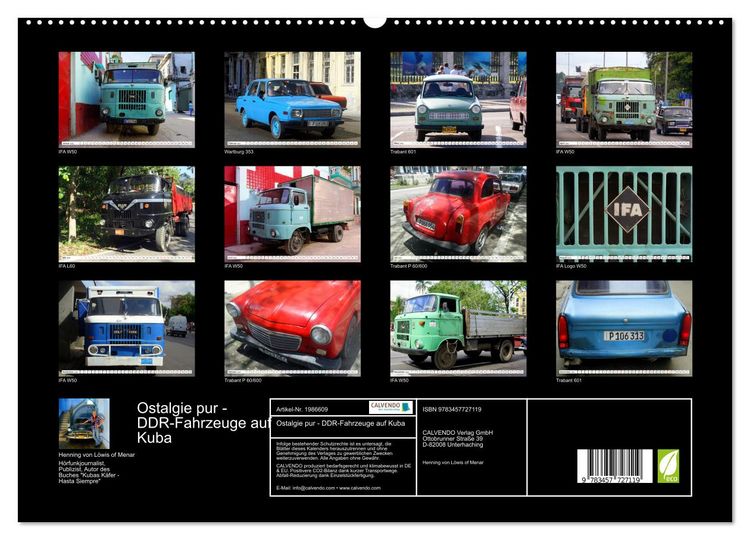 Produktbild: Ostalgie pur - DDR-Fahrzeuge auf Kuba (hochwertiger Premium Wandkalender 2026 DIN A2 quer), Kunstdruck in Hochglanz