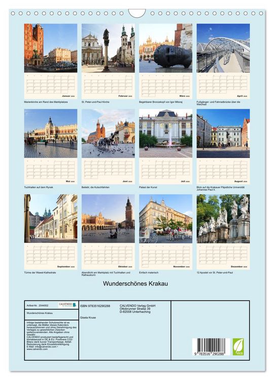 Produktbild: Wundersch&ouml;nes Krakau (Wandkalender 2026 DIN A3 hoch), CALVENDO Monatskalender