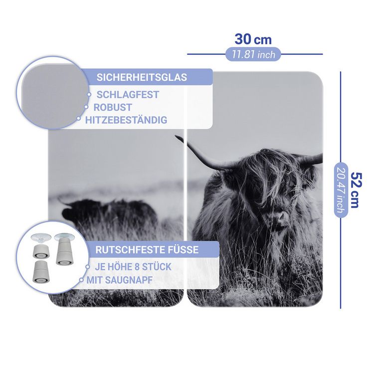 Produktbild: Herdabdeckplatte Universal Mod. Highland Cattle, 2er Set, f&uuml;r alle Herdarten geeignet