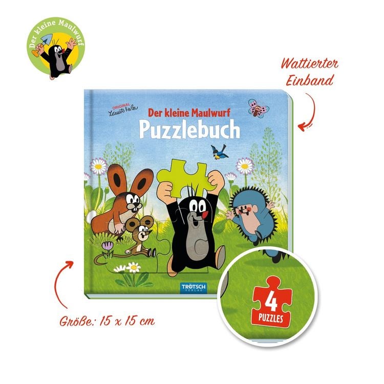 Produktbild: Tr&ouml;tsch Der kleine Maulwurf Puzzlebuch mit 4 Puzzle Maulwurf