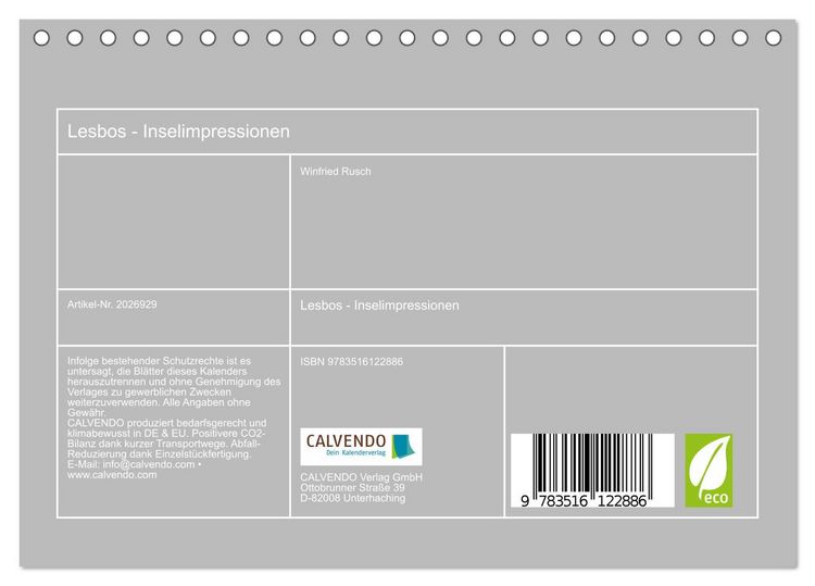 Produktbild: Lesbos - Inselimpressionen (Tischkalender 2026 DIN A5 quer), CALVENDO Monatskalender