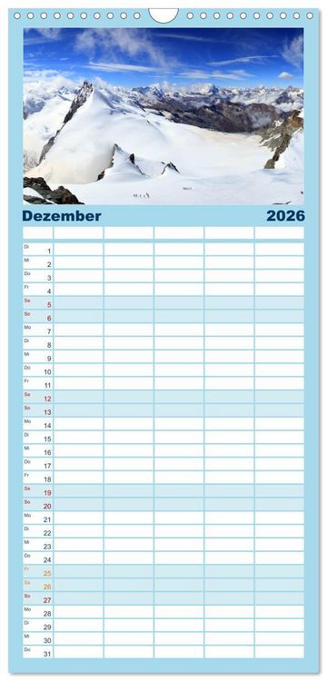 Produktbild: Familienplaner 2026 - Schweizer Berggipfel mit 5 Spalten (Wandkalender, 21 x 45 cm) CALVENDO