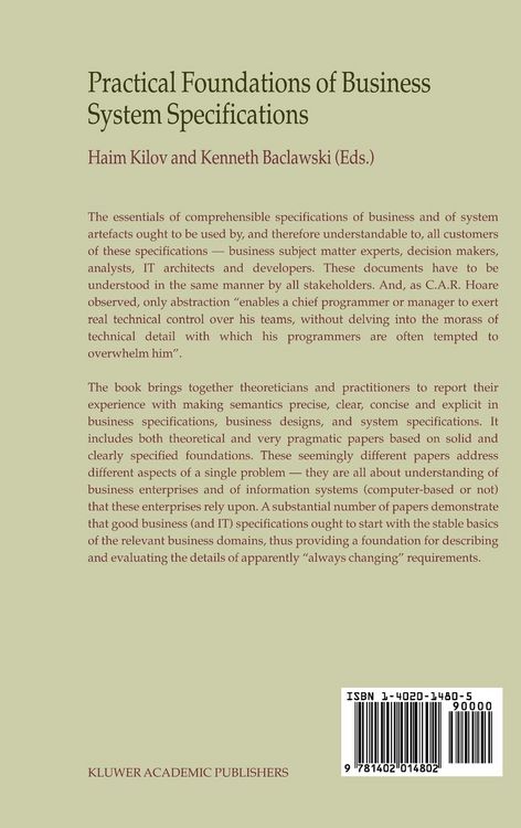 Produktbild: Practical Foundations of Business System Specifications