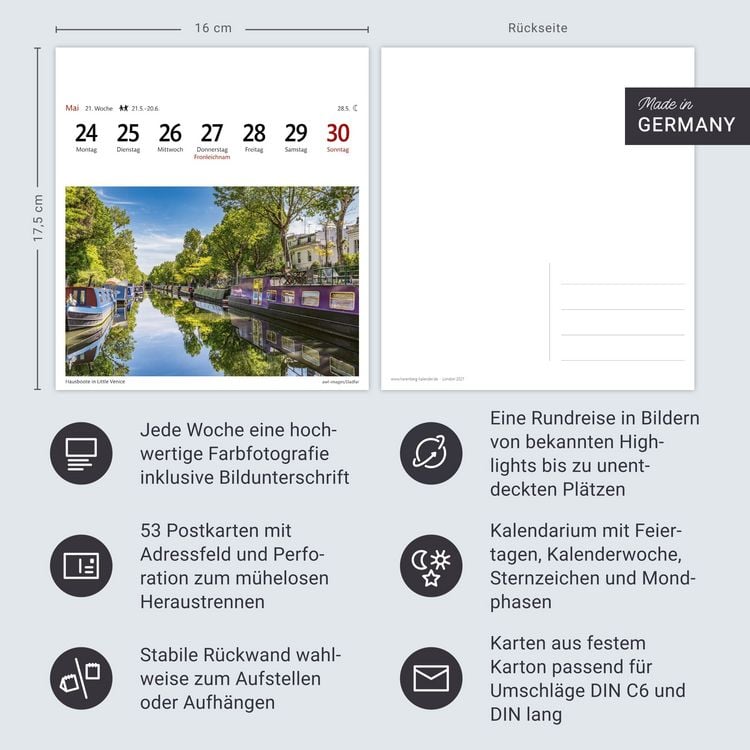 Produktbild: London Sehnsuchtskalender 2027 - Wochenkalender mit 53 Postkarten