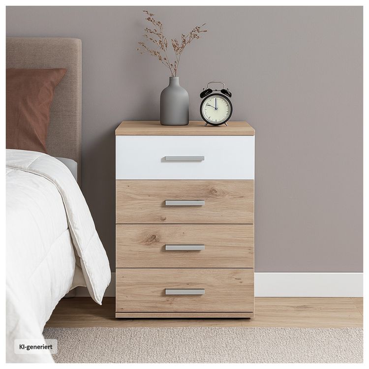 Produktbild: HTI-Living HTI-Living Nachtschrank mit 4 Schubladen 2er-Set Nina Wei&szlig; Artisaneiche