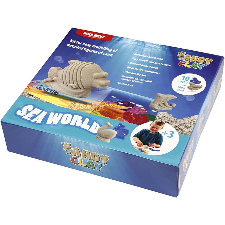 Produktbild: Creativ Company Sandy Clay, Wasserwelt, Natur, 1 Set, 10 F&ouml;rmchen + 600g Sand