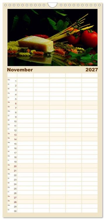 Produktbild: Familienplaner 2027 - Pasta Kreationen mit 5 Spalten (Wandkalender, 21 x 45 cm) CALVENDO