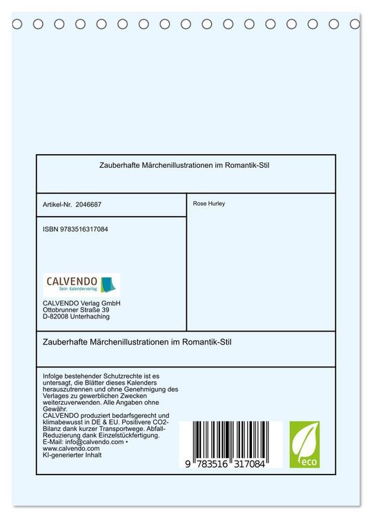 Produktbild: Zauberhafte M&auml;rchenillustrationen im Romantik-Stil (Tischkalender 2026 DIN A5 hoch), CALVENDO Monatskalender