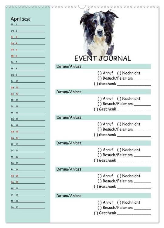 Produktbild: B-DAY PLANER - Aquarell Hunderassen - F&uuml;r Termine, Geschenke, Eventdetails & mehr (hochwertiger Premium Wandkalender 2026 DIN A2 hoch), Kunstdruck in Hochglanz