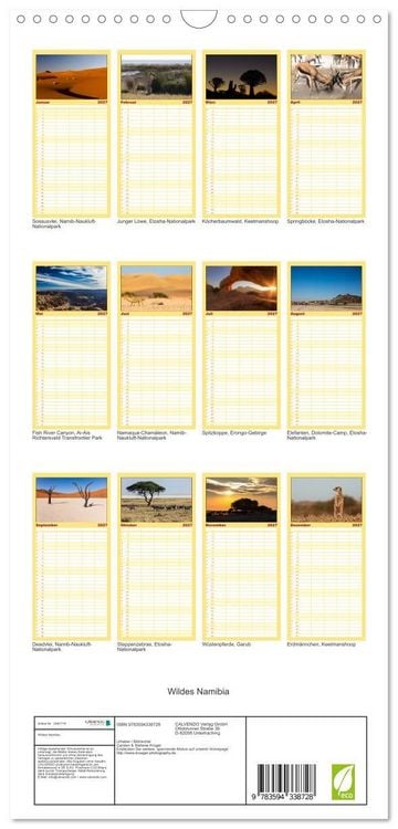 Produktbild: Familienplaner 2027 - Wildes Namibia mit 5 Spalten (Wandkalender, 21 x 45 cm) CALVENDO