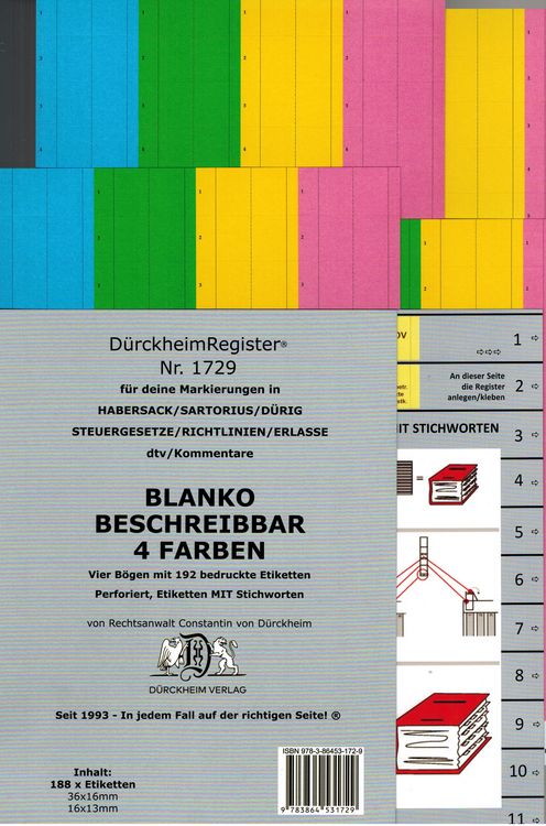 Produktbild: D&uuml;rckheimRegister&reg; BLANKO: FARBE-GROSS Beschreibbar