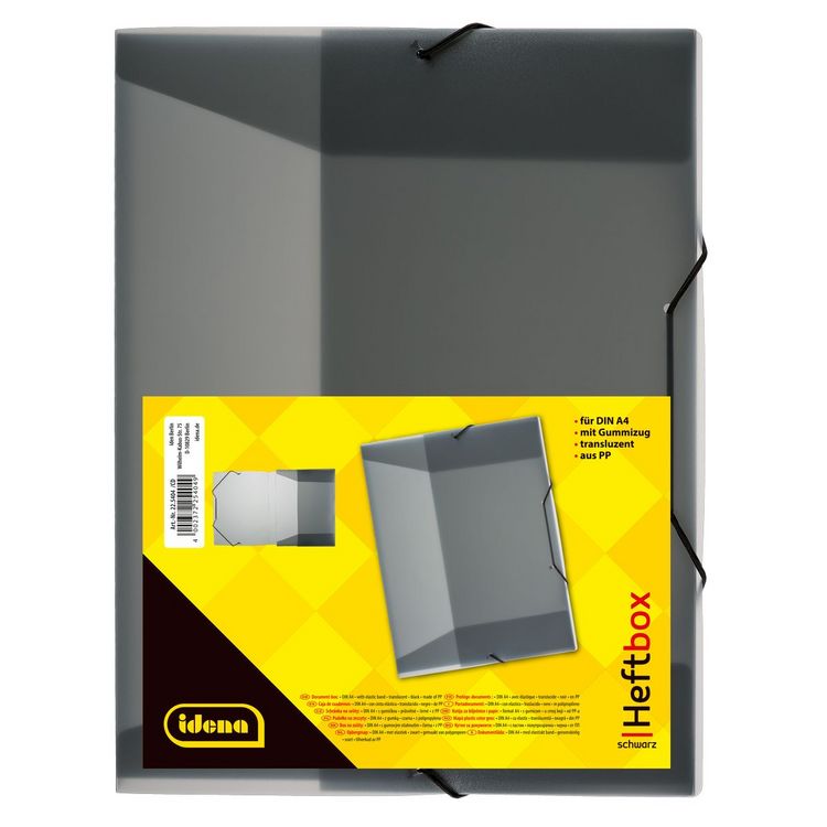 Produktbild: Idena Heftbox PP mit Gummizug transluzent schwarz DIN A4