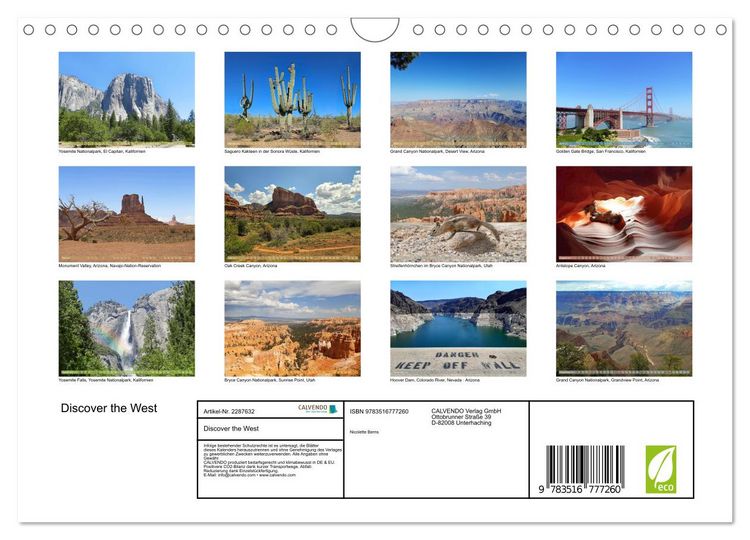 Produktbild: Discover the West (Wandkalender 2027 DIN A4 quer), CALVENDO Monatskalender