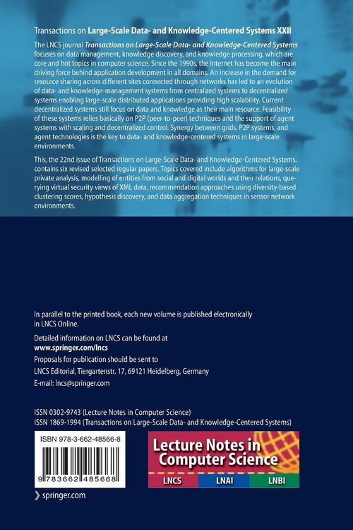 Produktbild: Transactions on Large-Scale Data- and Knowledge-Centered Systems XXII