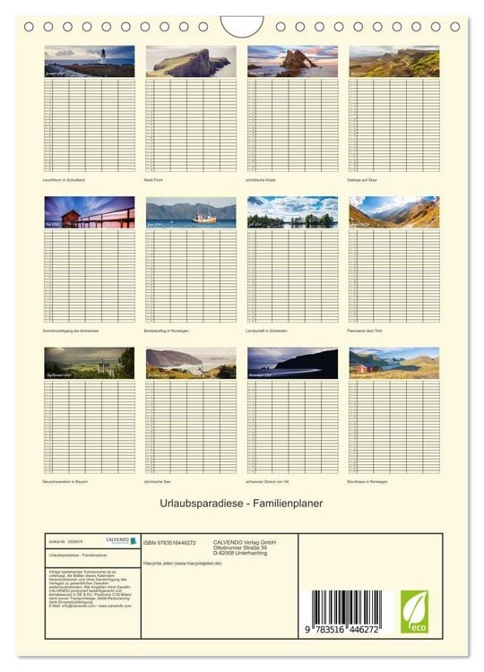 Produktbild: Urlaubsparadiese - Familienplaner (Wandkalender 2026 DIN A4 hoch), CALVENDO Monatskalender