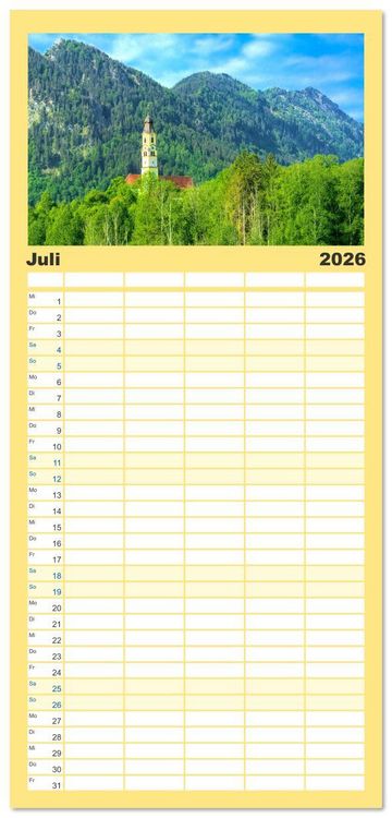 Produktbild: Familienplaner 2026 - Bayern - Idylle zwischen Allg&auml;u und Bayerischen Alpen mit 5 Spalten (Wandkalender, 21 x 45 cm) CALVENDO