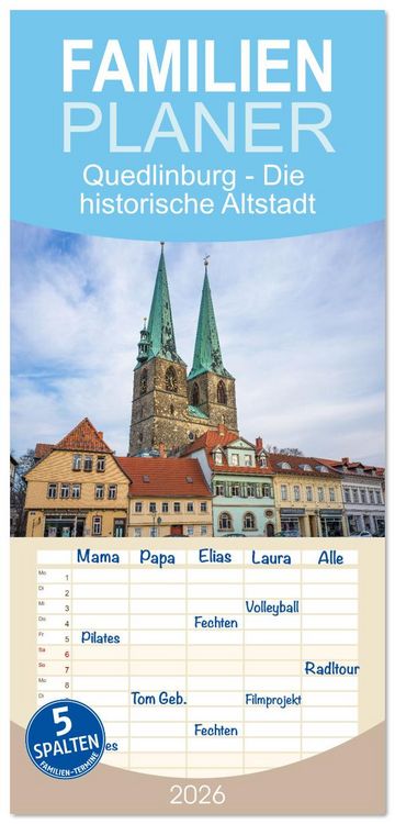 Produktbild: Familienplaner 2026 - Quedlinburg - Die historische Altstadt mit 5 Spalten (Wandkalender, 21 x 45 cm) CALVENDO