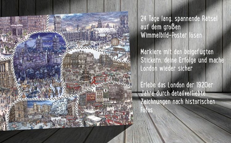 Produktbild: Micro Crimes Adventskalender &ndash; Sherlock Holmes und die Blutspuren im Schnee. Mit XXL-Wimmelposter und Stickern durch London