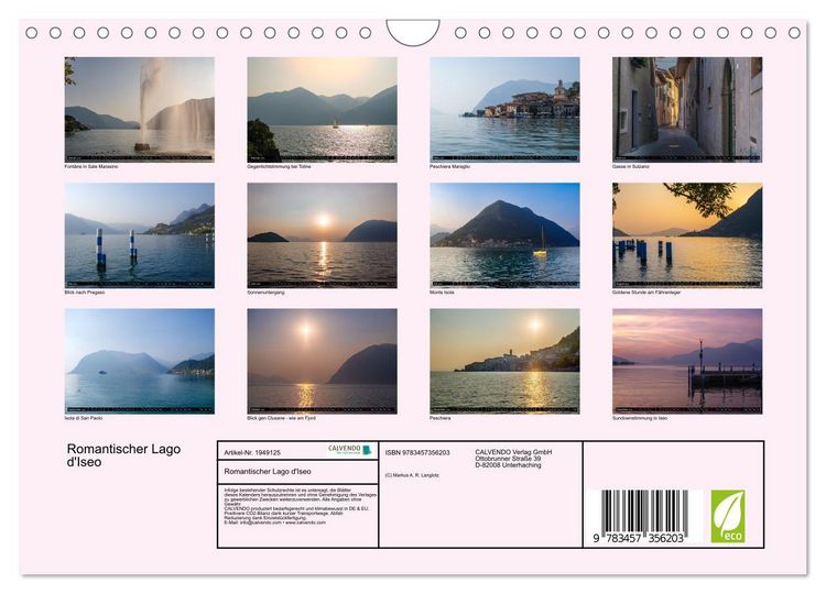 Produktbild: Romantischer Lago d'Iseo (Wandkalender 2026 DIN A4 quer), CALVENDO Monatskalender