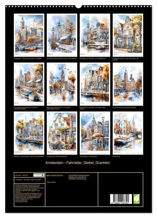 Produktbild: Amsterdam - Fahrr&auml;der, Giebel, Grachten (hochwertiger Premium Wandkalender 2026 DIN A2 hoch), Kunstdruck in Hochglanz
