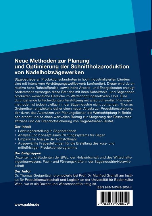 Produktbild: Neue Methoden zur Planung und Optimierung der Schnittholzproduktion von Nadelholzs&auml;gewerken