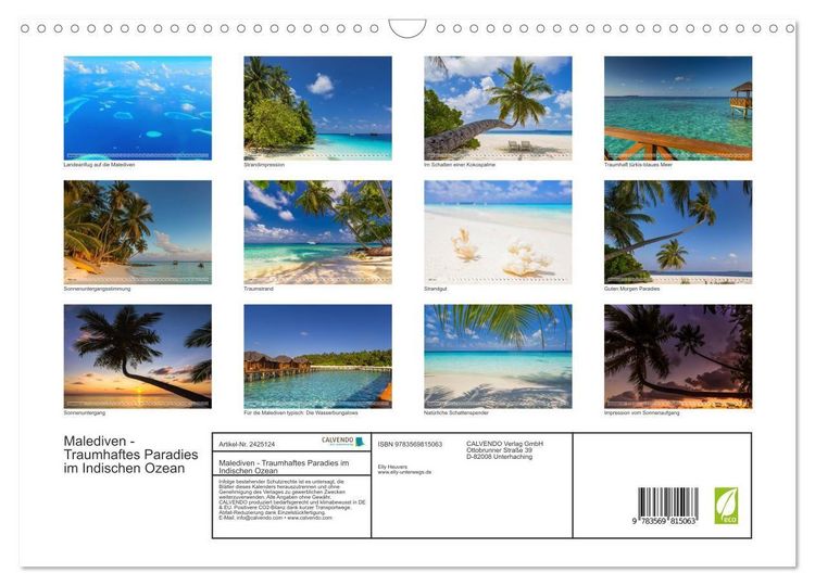 Produktbild: Malediven - Traumhaftes Paradies im Indischen Ozean (Wandkalender 2027 DIN A3 quer), CALVENDO Monatskalender