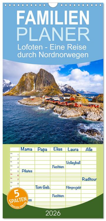 Produktbild: Familienplaner 2026 - Lofoten - Eine Reise durch Nordnorwegen mit 5 Spalten (Wandkalender, 21 x 45 cm) CALVENDO