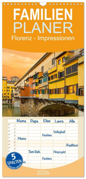 Produktbild: Familienplaner 2026 - Florenz - Impressionen mit 5 Spalten (Wandkalender, 21 x 45 cm) CALVENDO