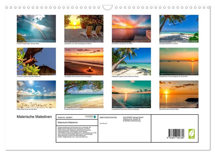 Produktbild: Malerische Malediven (Wandkalender 2026 DIN A3 quer), CALVENDO Monatskalender