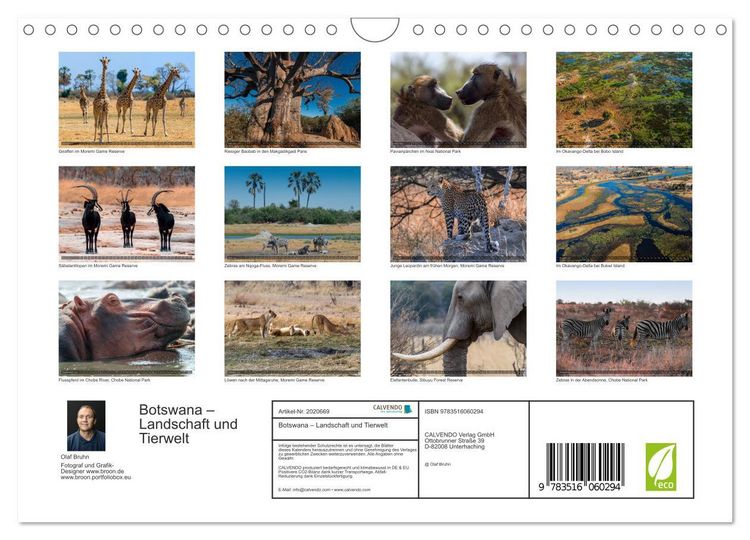 Produktbild: Botswana &ndash; Landschaft und Tierwelt (Wandkalender 2026 DIN A4 quer), CALVENDO Monatskalender