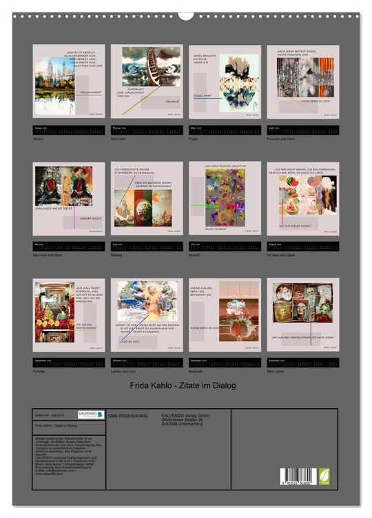 Produktbild: Frida Kahlo - Zitate im Dialog (Wandkalender 2026 DIN A2 hoch), CALVENDO Monatskalender