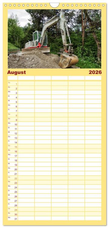 Produktbild: Familienplaner 2026 - Baumaschinen - Maschinen auf der Baustelle mit 5 Spalten (Wandkalender, 21 x 45 cm) CALVENDO
