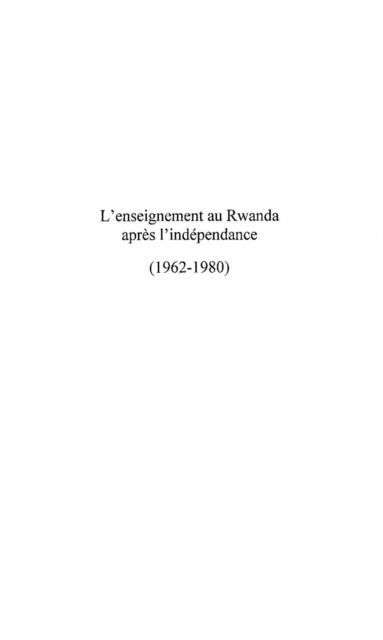 Produktbild: L'enseignement au Rwanda apresl'independance
