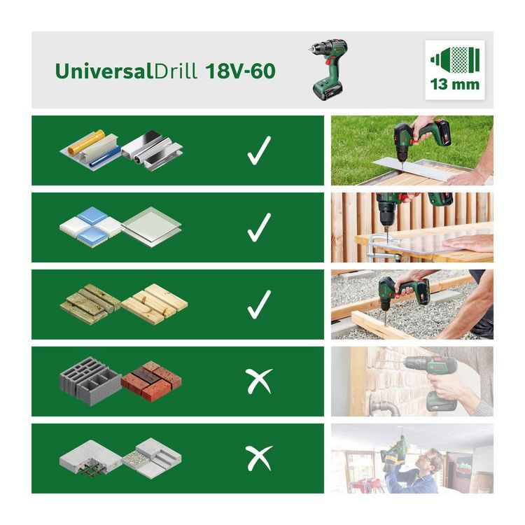 Produktbild: Bosch Home and Garden UniversalDrill 18V-60 06039D7001 Akku-Schrauber, Akku-Bohrschrauber 18 V 2.0 Ah Li-Ion inkl. Akku, inkl. Ladeger&auml;t
