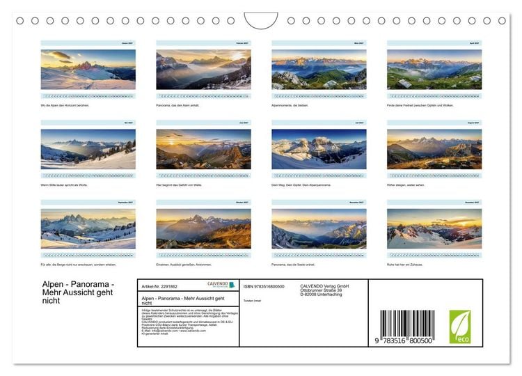 Produktbild: Alpen - Panorama - Mehr Aussicht geht nicht (Wandkalender 2027 DIN A4 quer), CALVENDO Monatskalender