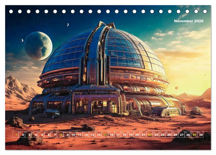 Produktbild: Pionierbauten auf fremden Planeten (Tischkalender 2026 DIN A5 quer), CALVENDO Monatskalender