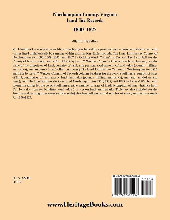 Produktbild: Northampton County, Virginia Land Tax Records, 1800-1825