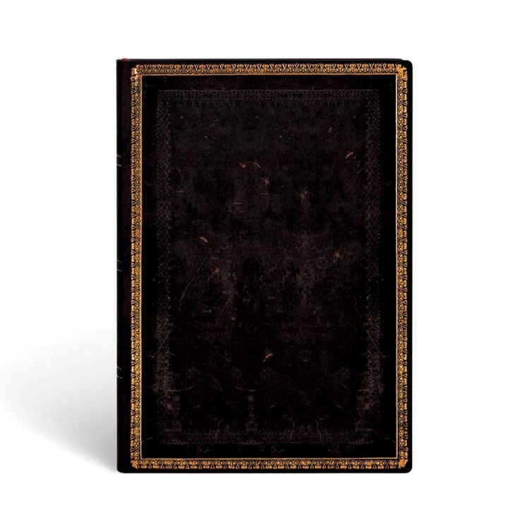 Produktbild: Softcover Notizbuch Schwarzes Marokkoleder, Midi, Liniert