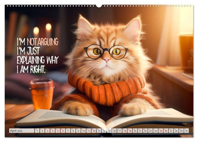 Produktbild: WITTY CATS Cool sayings (Wall Calendar 2026 DIN A2 landscape), CALVENDO 12 Month Wall Calendar