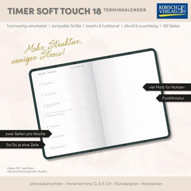 Produktbild: Timer Soft Touch 18 Monate dunkelgr&uuml;n 2027/2028