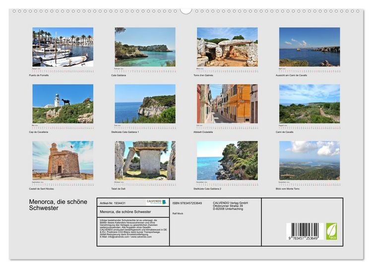 Produktbild: Menorca, die sch&ouml;ne Schwester (hochwertiger Premium Wandkalender 2026 DIN A2 quer), Kunstdruck in Hochglanz