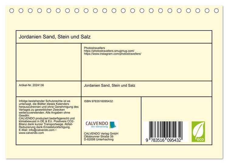 Produktbild: Jordanien Sand, Stein und Salz (Tischkalender 2026 DIN A5 quer), CALVENDO Monatskalender
