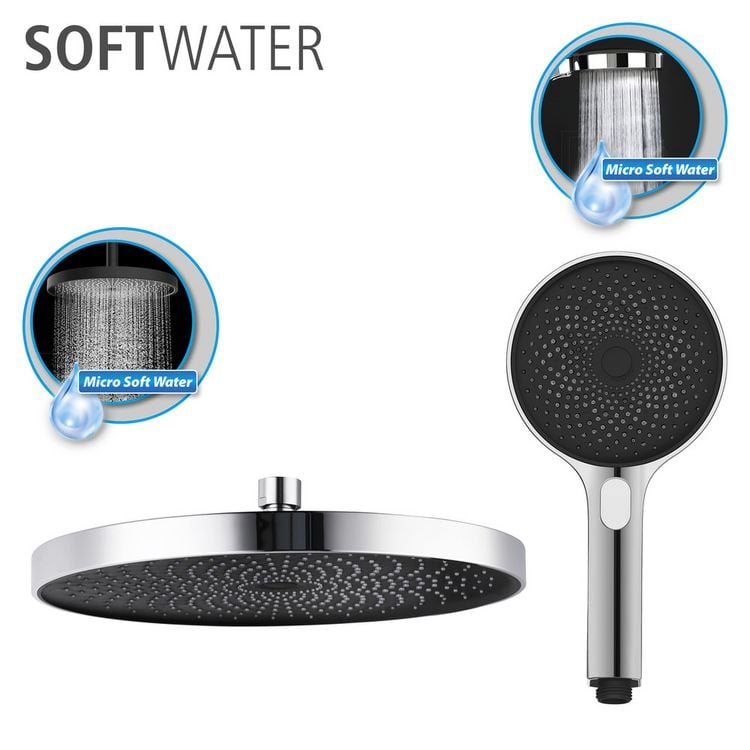 Produktbild: Duschsystem Mod. Softwater Chrom, einfacher Anschluss an bestehende Armatur oder Wandanschlussbogen