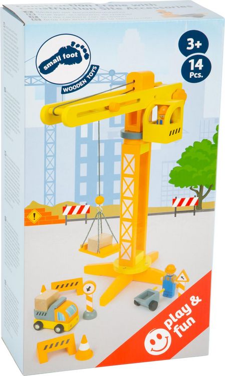 Produktbild: small foot 12007 - Baukran aus Holz mit Baustellenzubeh&ouml;r, 13 Teile, 360 Grad drehbar